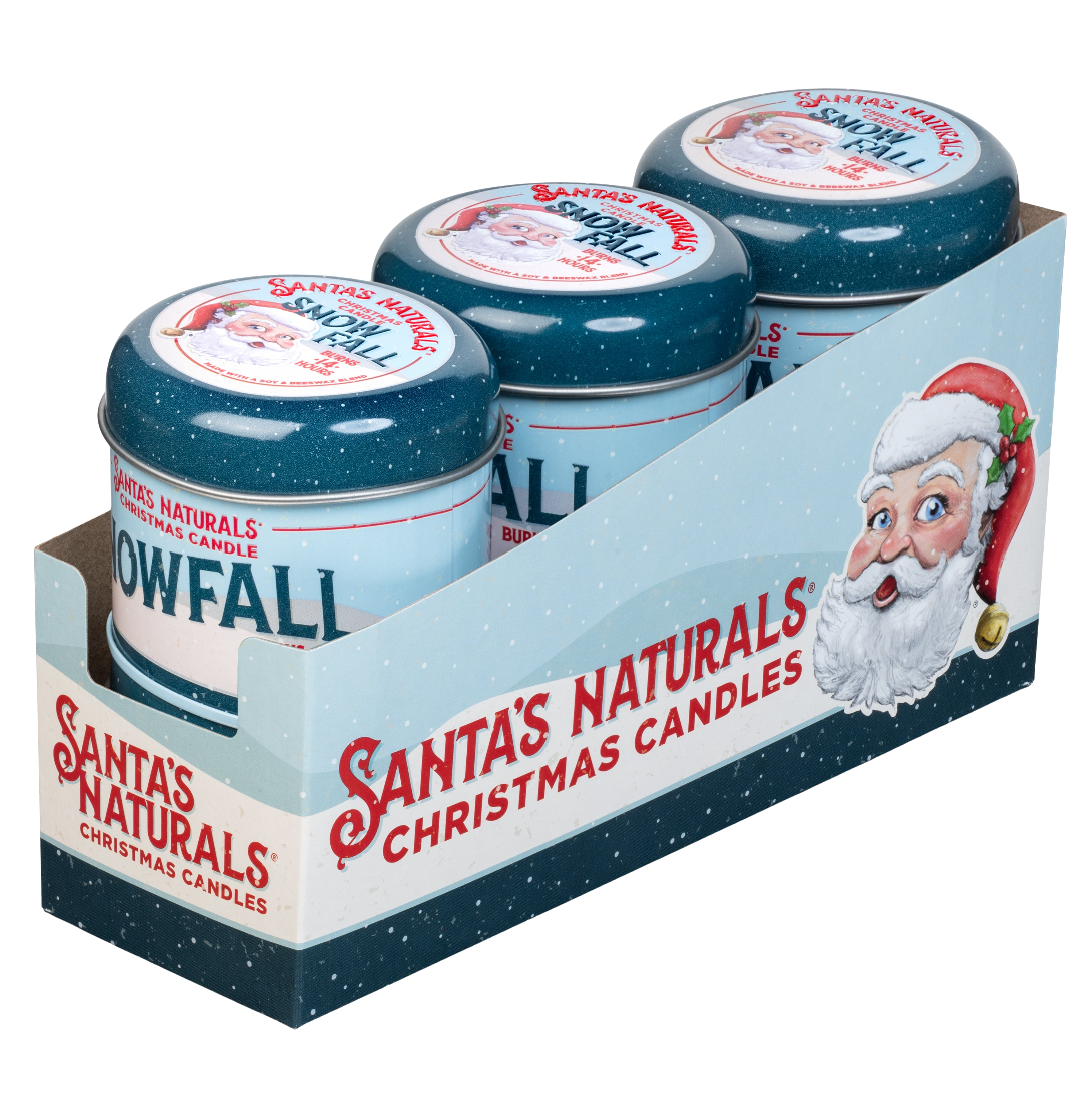 Santa's Naturals Snow Fall 3.5oz Mini Candles Table Top Display